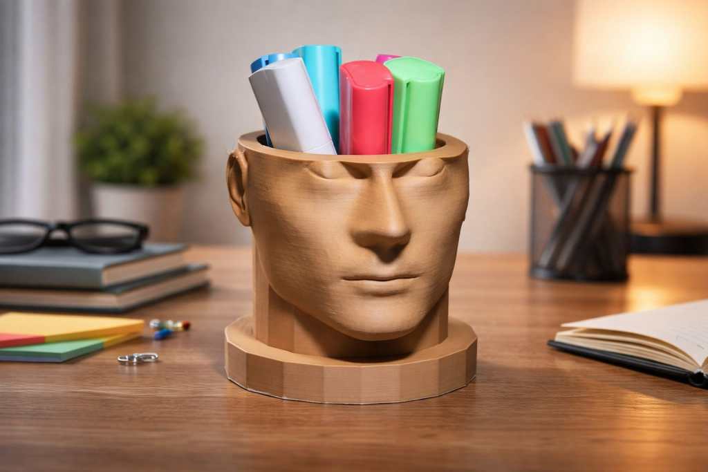 Realistic Wooden Head Penholder